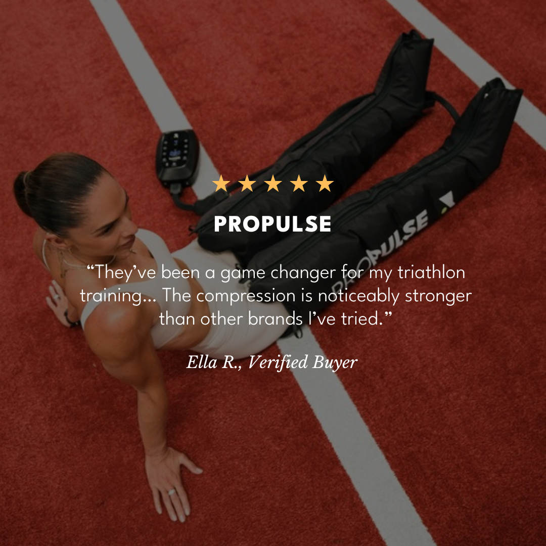Five-star PROPulse Compression Boots review from Ella R.: a game changer for triathlon training, with compression noticeably stronger than other brands