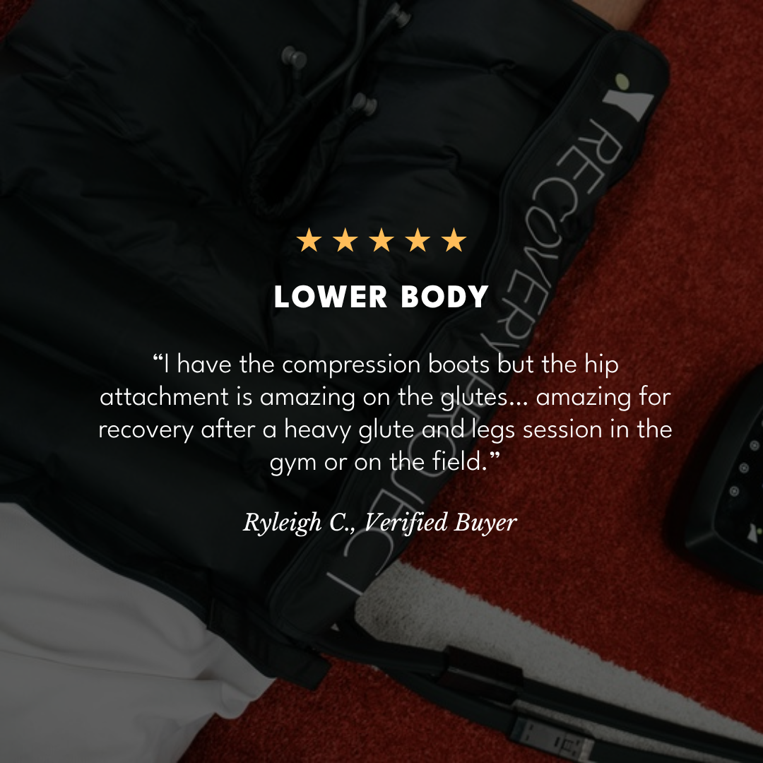 Five-star review of the hip attachment from Ryleigh C., verified buyer: amazing for recovery after a heavy glute and legs session